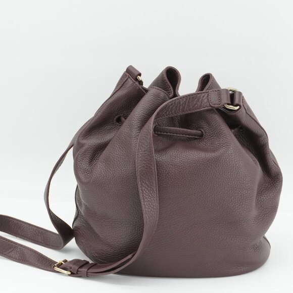 New Leather Bucket Bag Purple Tassel Crossbody Purse Brooks Brothers - Picture 2 of 9